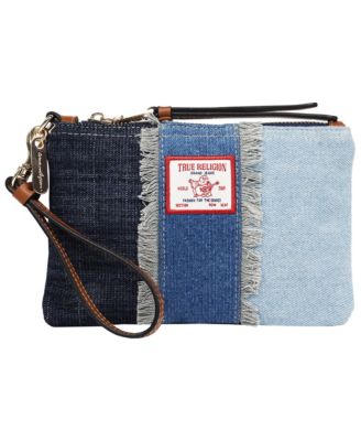 Frayed Panel Denim Pouch Wristlet