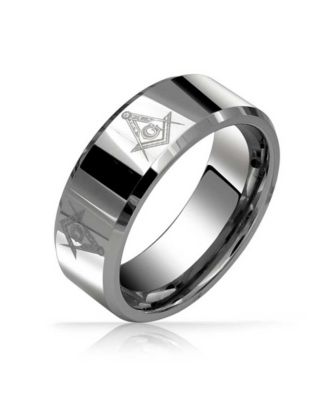 Square Compass Freemason Masonic Titanium Band Ring Silver Tone Comfort Fit 8MM