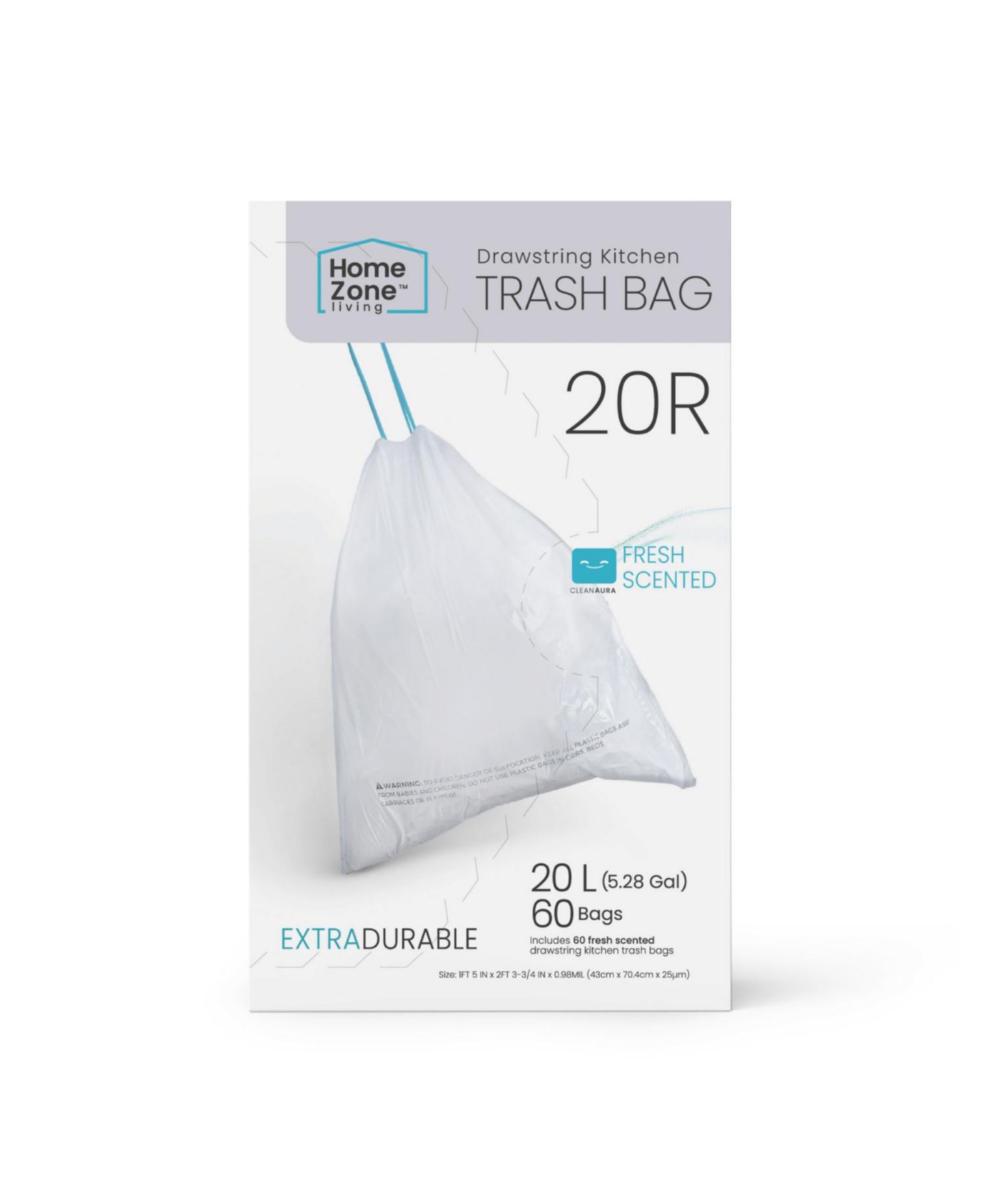 Женские сумки Home Zone Living Code 20R Drawstring Kitchen Trash Bags Custom Fit for 5 Gallon Recycling Bins, 60-Count, цвет: Белый — фото 1