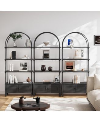71-Inch Tall Arched Bookshelf Bookcase Shelving Unit with Storage Cabinet Heavy for Living Room/Office