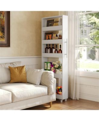 5-Tier Tall Narrow Storage Cart on Wheels, 63 '' Mobile Shelf Organizer, Rolling Utility Cart for Kitchen, Dining Room, Small Spaces