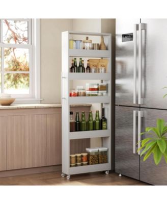 5-Tier Tall Narrow Storage Cart on Wheels, 63 '' Mobile Shelf Organizer, Rolling Utility Cart for Kitchen, Dining Room, Small Spaces