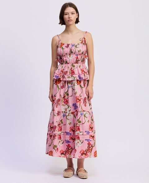 Женский топ En Saison Celeste Peplum Sleeveless, цвет: Розовый красный оливковый