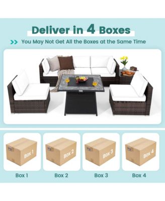 Set of 7 Patio Furniture Set w/ 35'' Propane Gas Fire Pit Table & Waterproof Cover