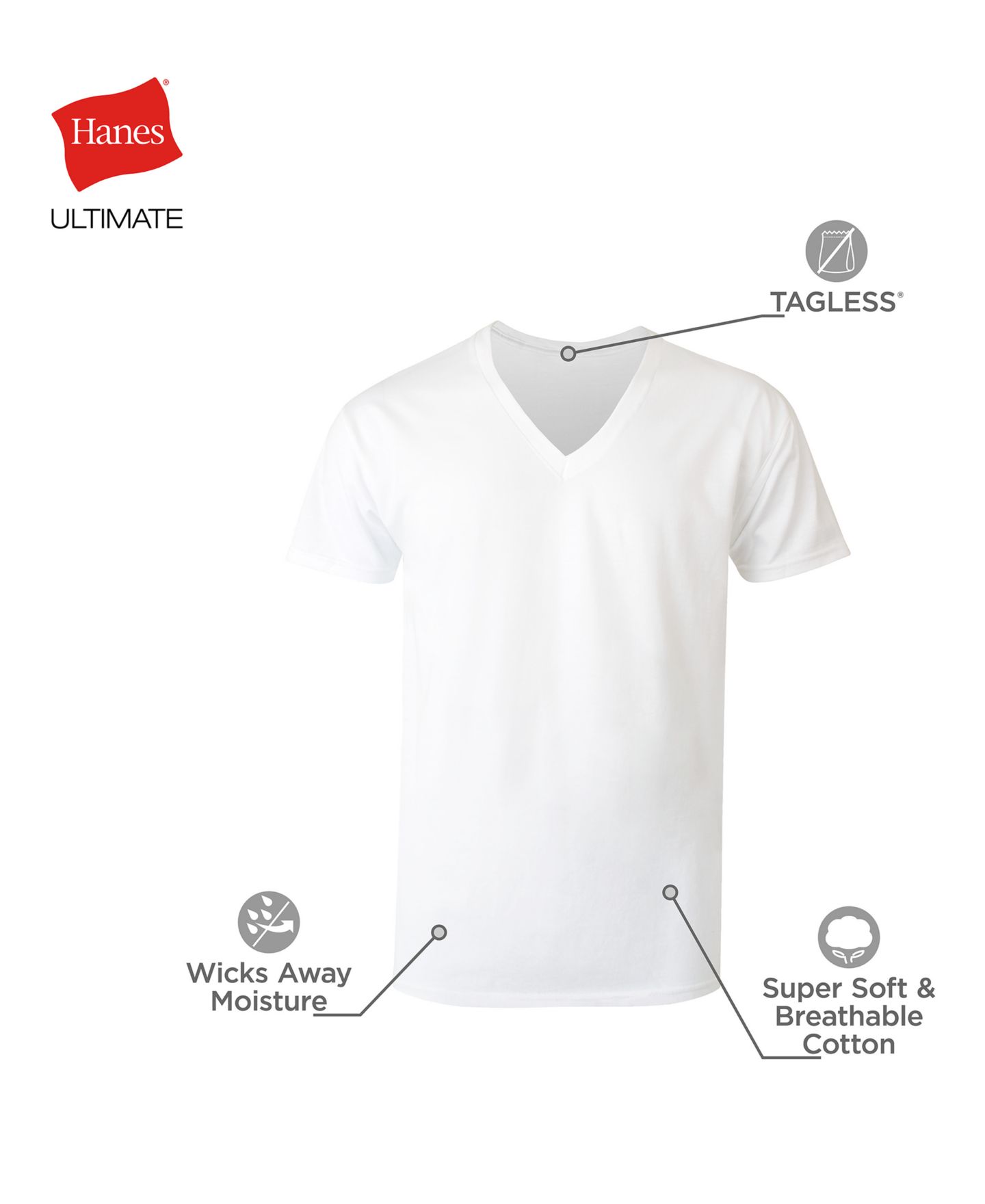 Мужские топы Hanes Ultimate V-Neck Undershirt, 5-Pack, цвет: Разноцветный — фото 6