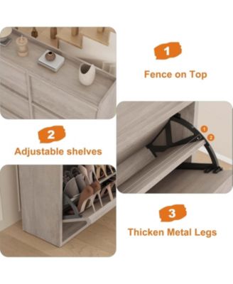 Shoe Cabinet with 6 Flip Drawers Narrow Cabinet with Adjustable and Removable Shelves Modern Wooden Shoe Organizer with Hidden Handle