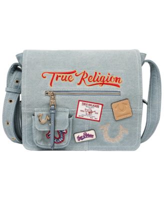 Multi Patch Denim Messenger Bag