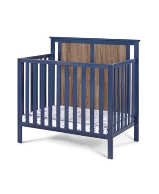 Midnight Blue & Vintage Walnut 3in1 Mini Crib - Reversible Panel, 3 Adjustable Heights