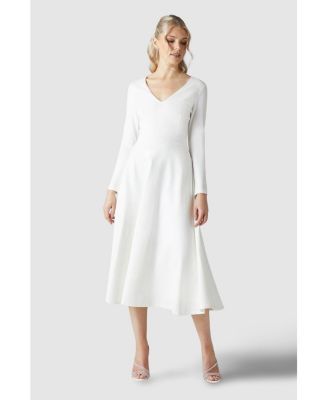 Women's V Neck Full Skirt Midi Dresses