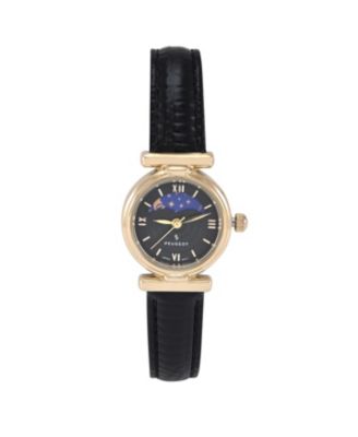 Women's Petite 25mm Sun-Moon Watch with Glossy Leather Strap