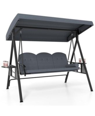 3 Seat Patio Swing with Adjustable Canopy and Trays