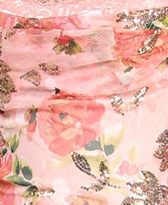 Juniors' Floral Peek-a-Boo Bra Sweetheart Neck Midi Dress