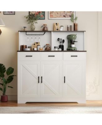 Farmhouse Style Buffet Cabinet with Integrated Microwave Stand, Versatile Sideboard Storage Featuring Drawers and Shelves