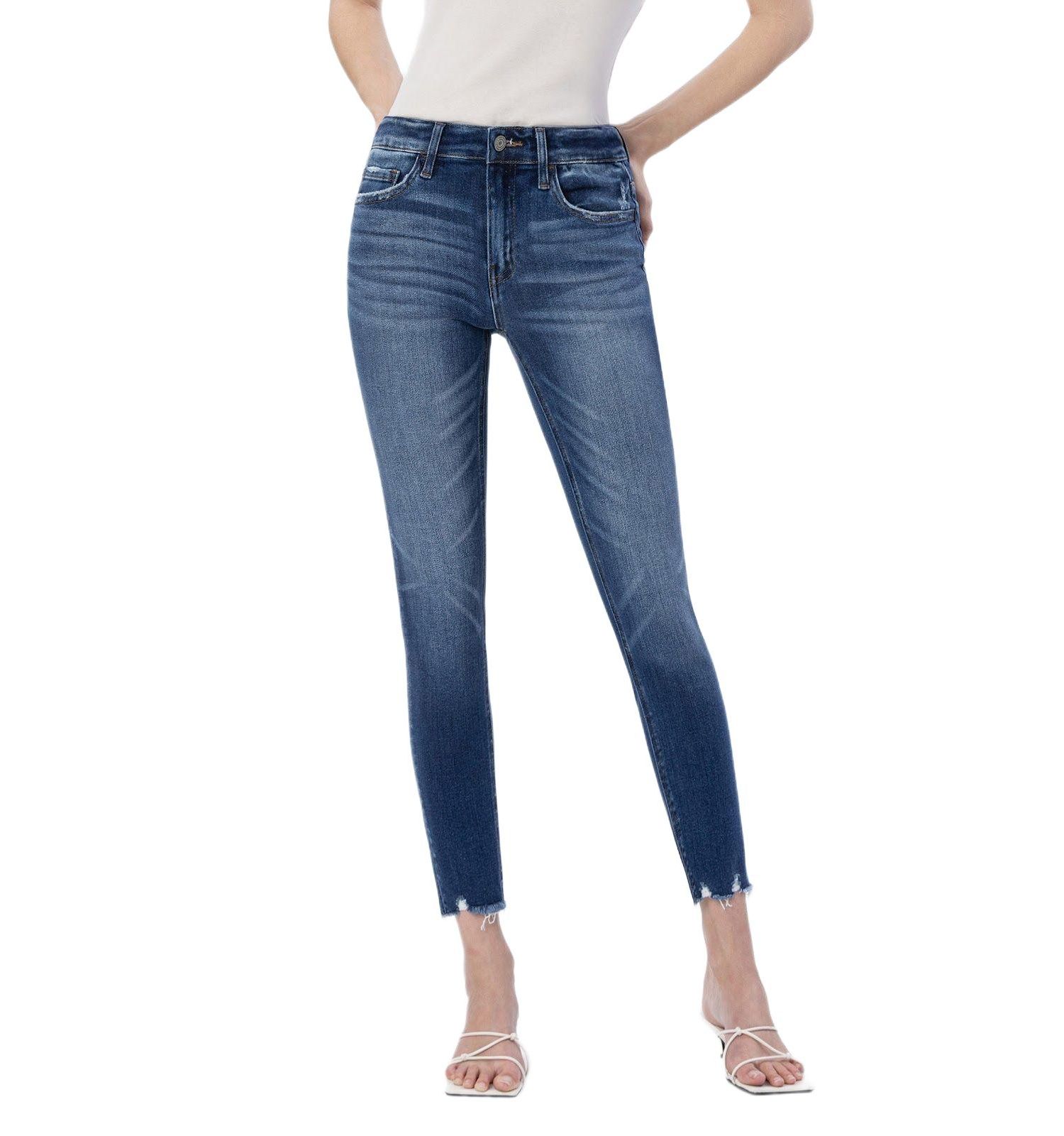 Women's Mid Rise Raw Distressed Hem Crop Skinny Jeans