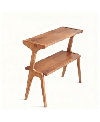 Narrow End Table 2-Tier Slim Sofa Side Solid Wood Farmhouse Tall Storage Shelf Modern Skinny Bedside