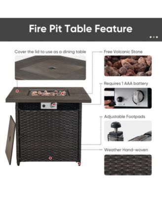 4 Piece Patio Furniture Set with Fire Pit Table, Swivel Rocker Chair, Seat Sofa, Seats Outdoor Conversation Set for Lawn Garden Backyard