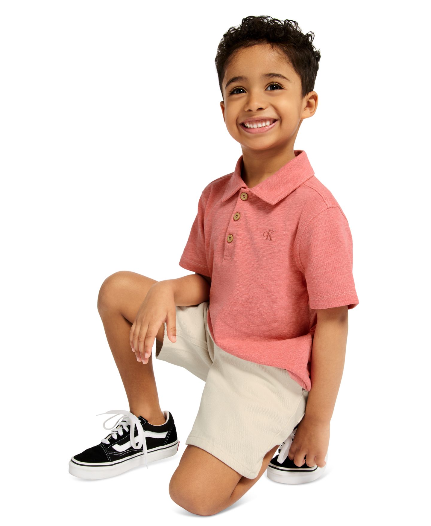 Комплект Calvin Klein Slub Pique Polo Shirt and Denim Shorts, 2-Piece Set для мальчиков, цвет: Коралловый / Натуральный джинсовый — фото 3
