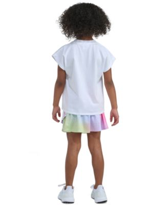 Girls' 2T-6X Short-Sleeve Box T-Shirt And Printed Faux Wrap Skort, 2-Piece Set