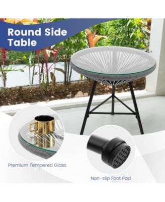 3 Pieces Acapulco Chair Set Wicker Conversation Bistro Set w/ Tempered Glass Table