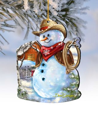 2 Piece Cowboy Snowman Wood Ornaments Set