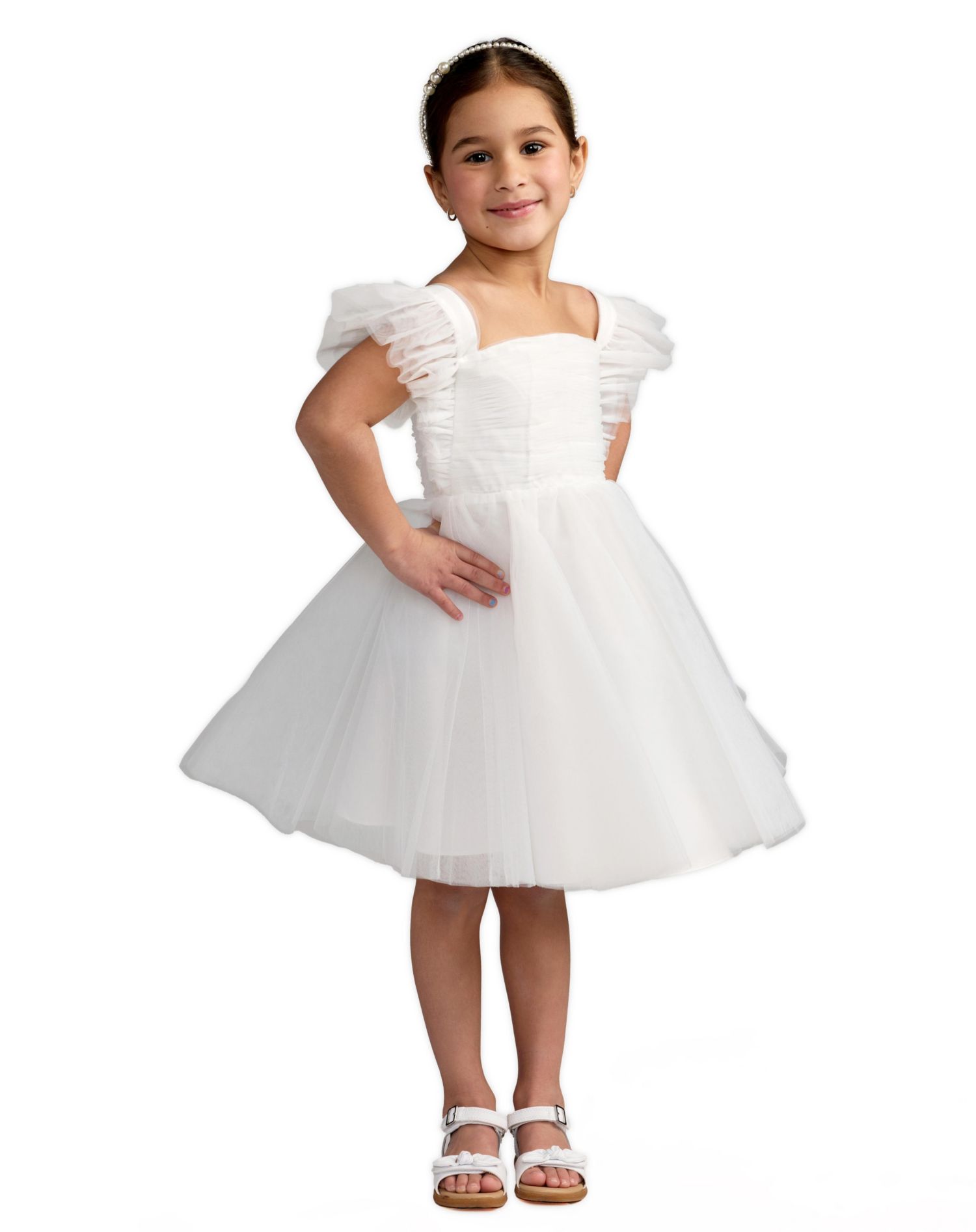 Big Girls Ruffle Shoulder Tulle Dress