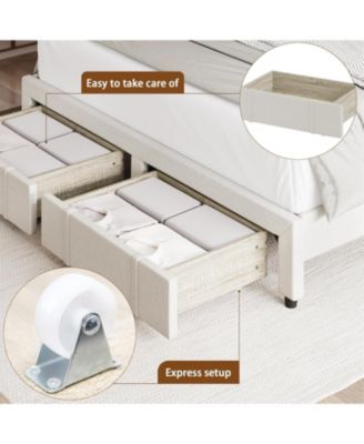 Queen Upholstered Platform Bed Frame with Storage Drawers Solid Wood Slats No Box Spring Needed