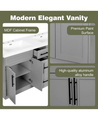 59.3" Double Sink Bathroom Vanity with SMC Integrated Basin, Soft Close Drawers & Adjustable Shelf for Large Bathrooms