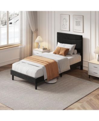 Twin XL Size Bed Frame with Headboard, Velvet Upholstered Platform Bed Frame No Box Spring Needed with Under-Bed Storage