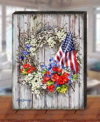 Patriotic Wreath by Dona Gelsinger Wooden Block