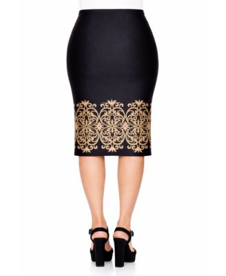 Women's Printed Stretch Midi Pencil Skirt