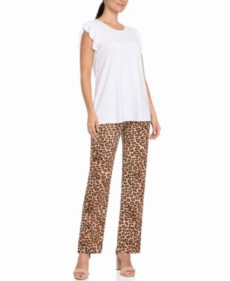 Women's Ruffle-Sleeve Top and Animal Print Pant Set