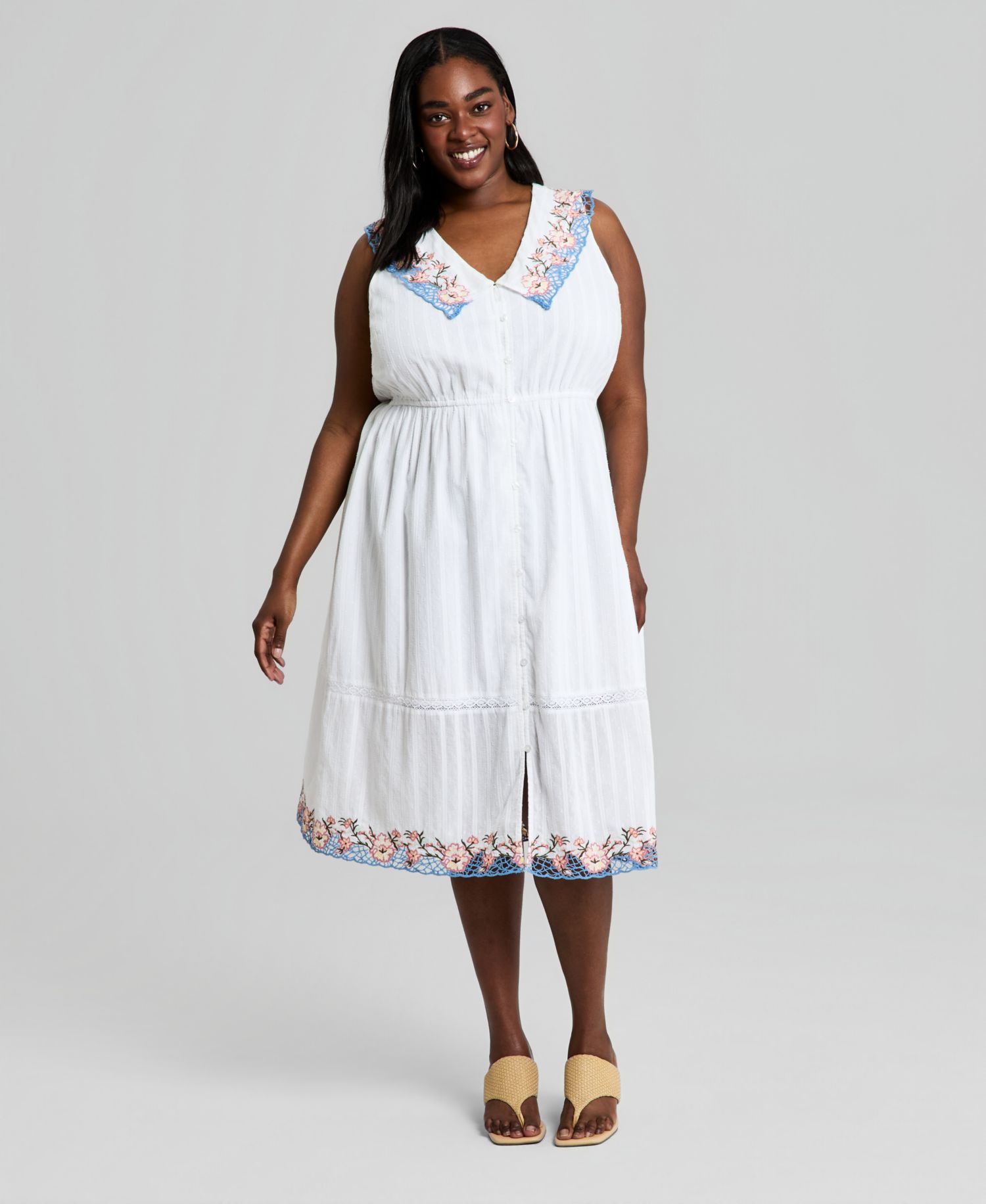 Trendy Plus Size Cotton Embroidered Dress