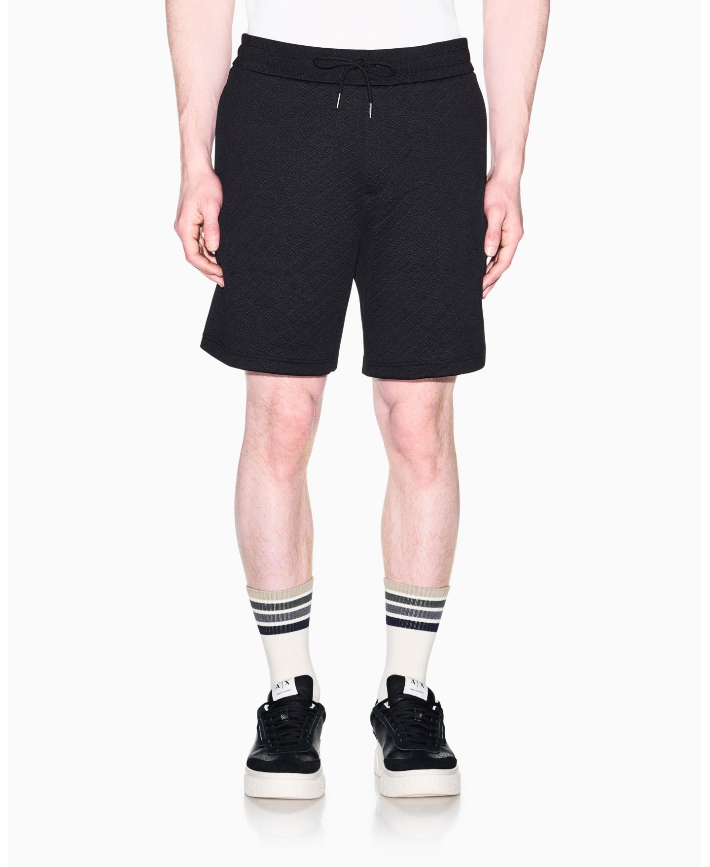 Мужские шорты A|X Armani Exchange Jacquard Allover Logo Fleece Short, цвет: Чёрный — фото 1