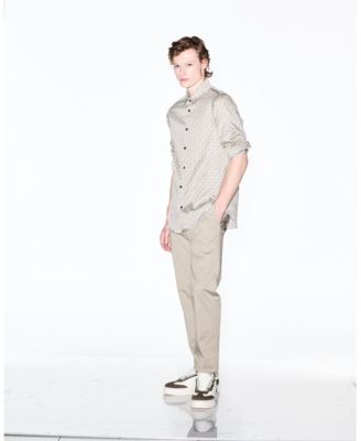 Men's Long Sleeve Cotton Satin Allover logo Print Shirt