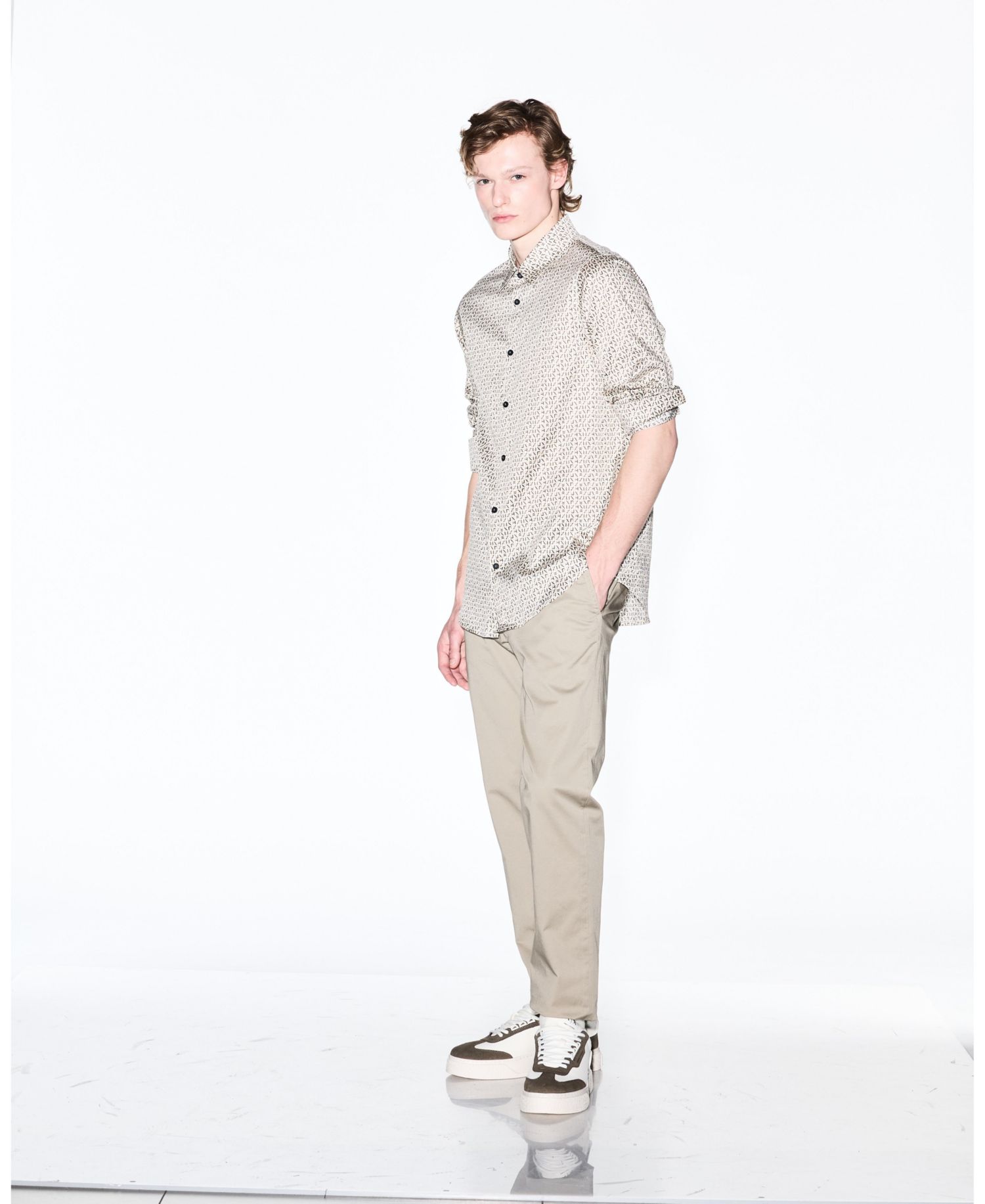 Men's Long Sleeve Cotton Satin Allover logo Print Shirt