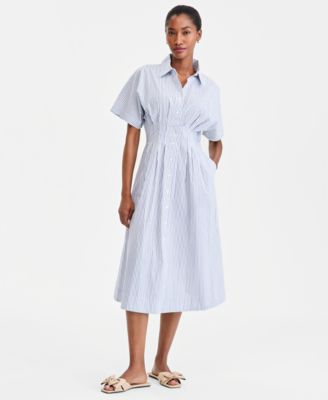 Women's Pleated Waist Midi Shirtdress