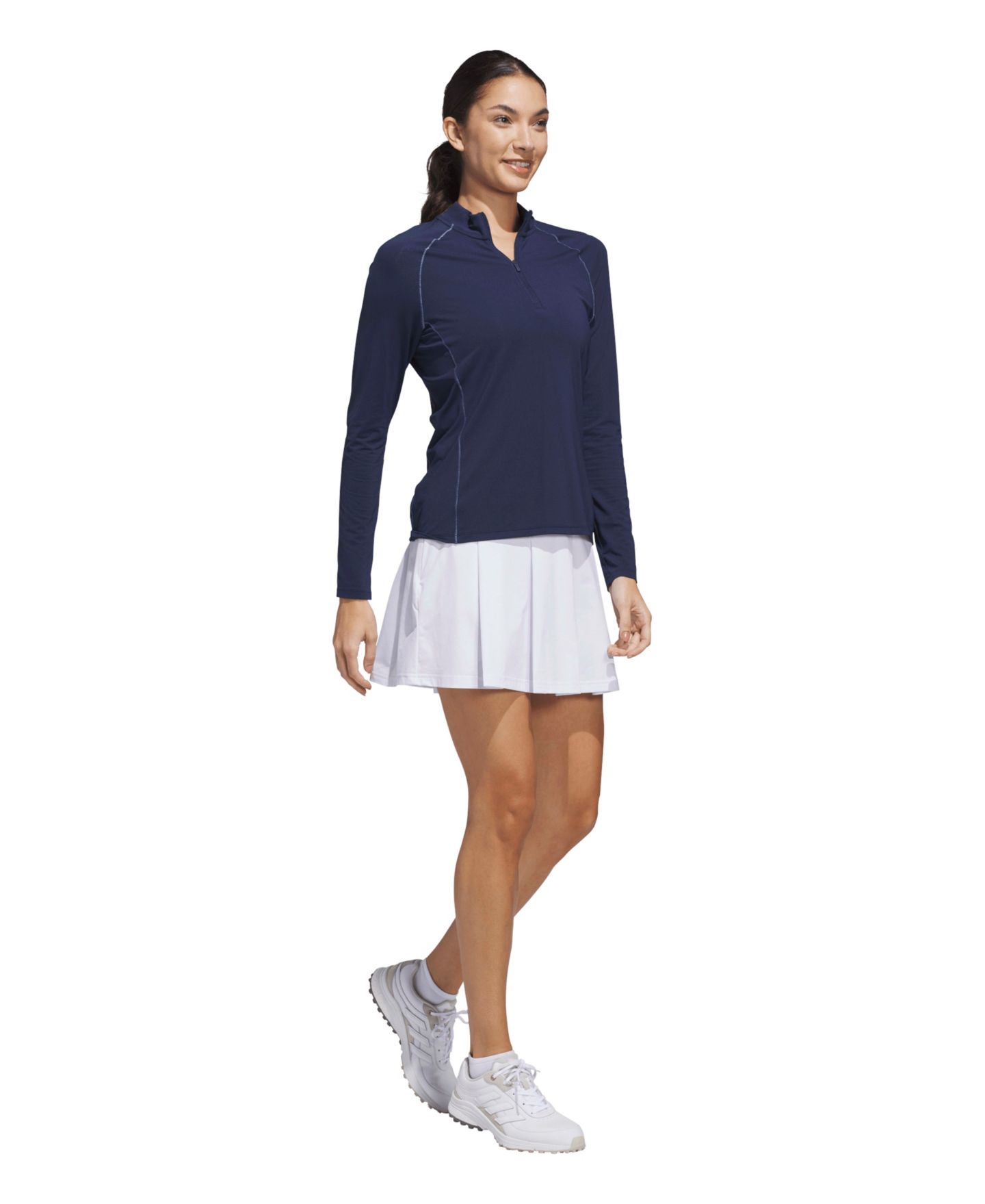 Женское поло adidas Quarter-Zip Mock Polo Shirt, цвет: Тёмно-синий — фото 2