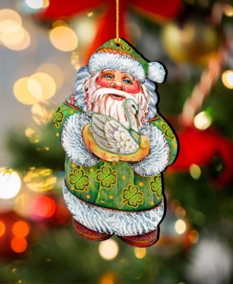 Celtic Swan Santa Wooden Christmas Ornament Set of 2