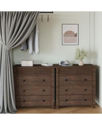 3-Drawer Nightstand Dresser for Bedroom, Wooden Chest of Drawers with Fluted End Table Design