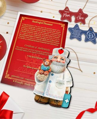 Teddy Bear Doctor Wooden Christmas Ornament, Set of 2