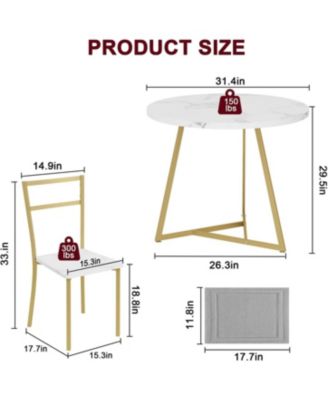 3-Piece Round Dining Set for 2, Table with Cushioned Chairs, Gold White