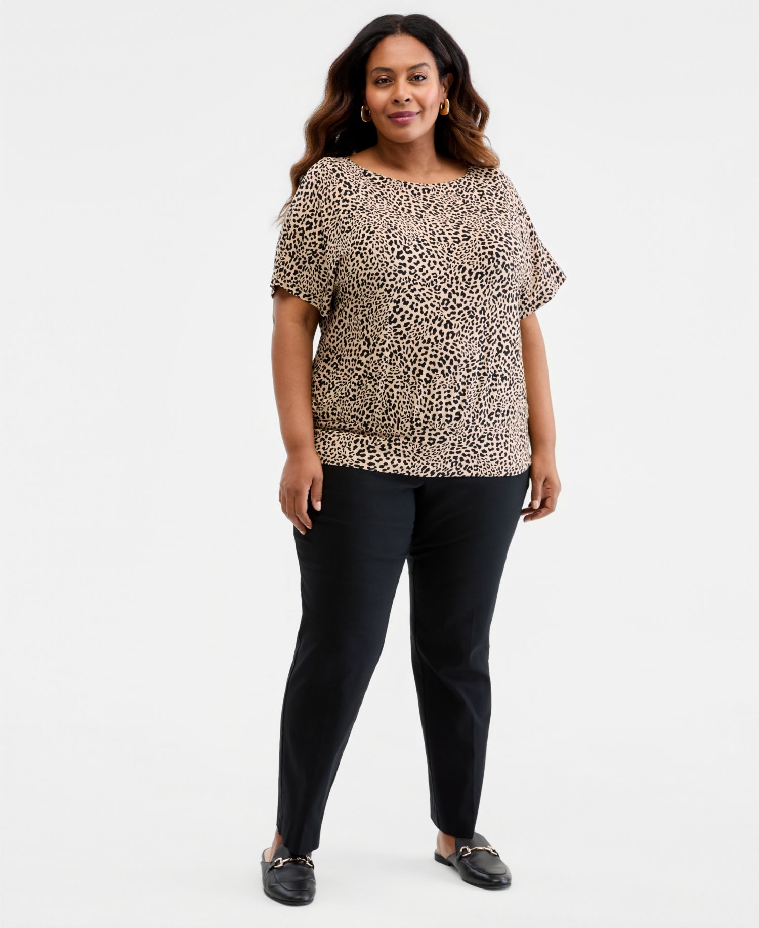 Petite Printed Boatneck Banded-Bottom Knit Top