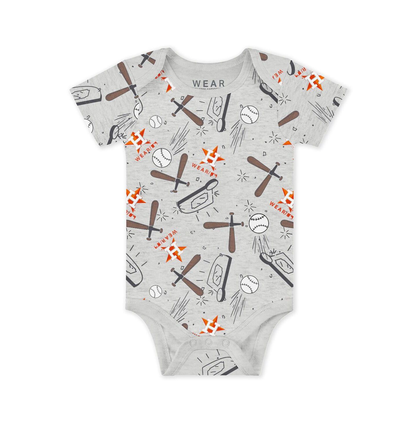 Комплект WEAR by Erin Andrews Heather Gray/White/Navy Houston Astros Turn Me Around Bodysuits & Pants Set для малышей — фото 3
