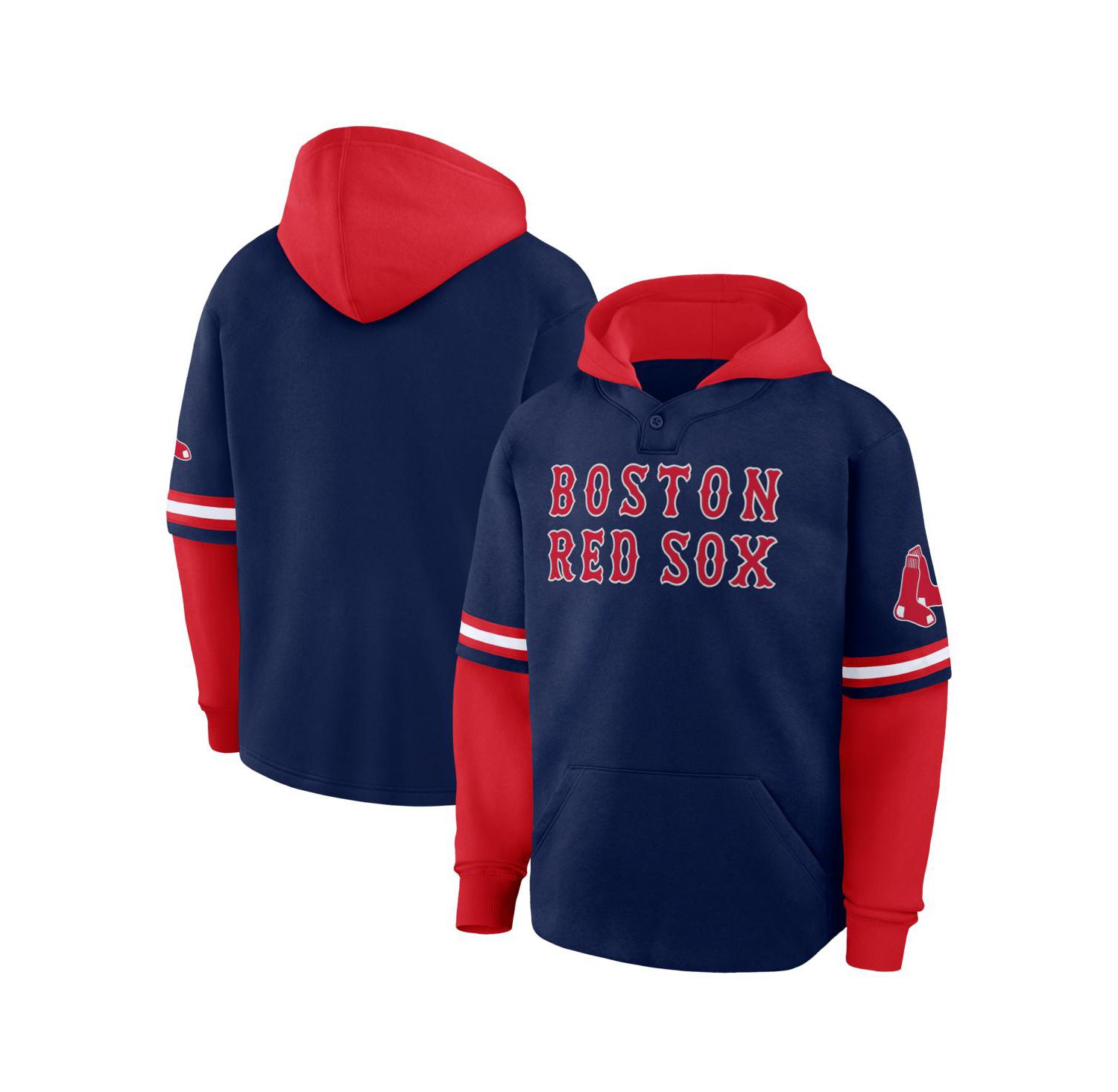 Men's Navy/Red Boston Red Sox Oversized Fire Speed Layered Hoodie