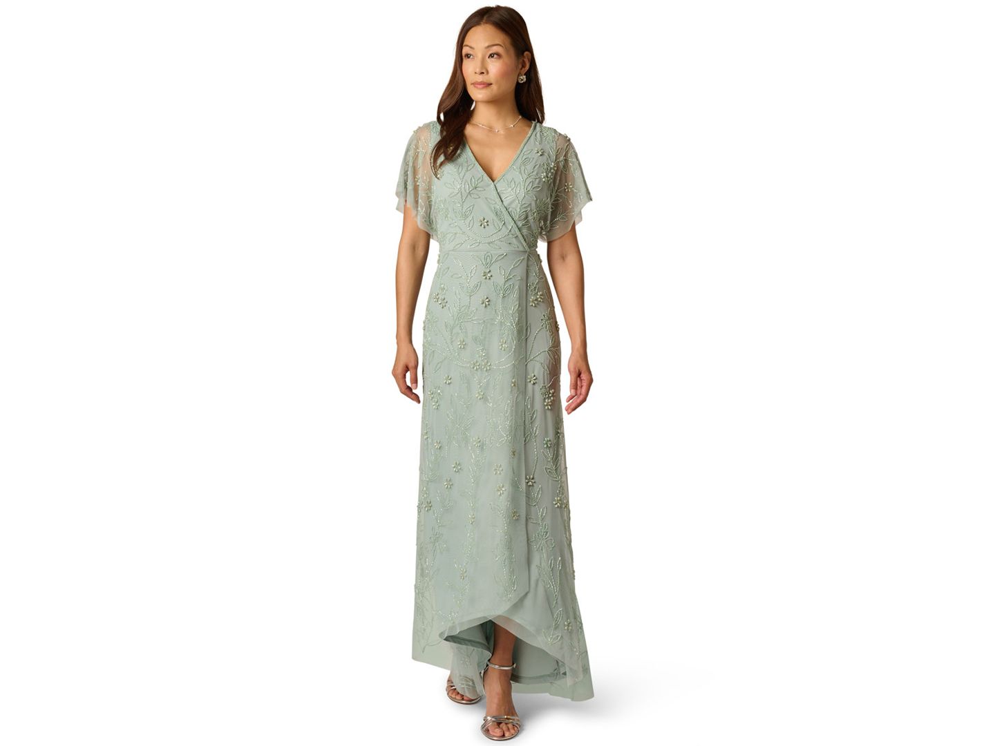 Женское платье Adrianna Papell Surplice V-Neck Bead, цвет: Аквамариновый пыльный — фото 1