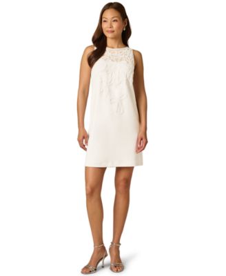 Women's Bow Bead Boat Neck Crepe Dress