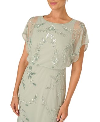 Papell Studio Women's Beaded Flutter-Sleeve Blouson Gown