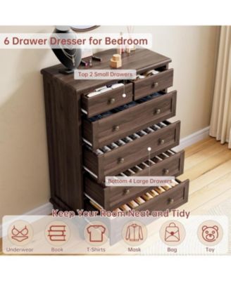Vintage 6 Drawer Dresser with Tapered Legs, Wood Tall Chest of Drawers for Bedroom, Living Room, Entryway, Distressed Wood Finish