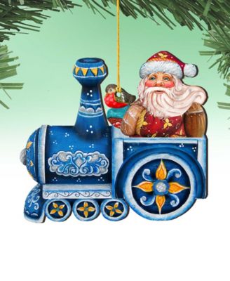 Train Riding Santa Wooden Christmas Ornament Set of 2