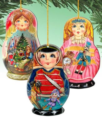 Nutcracker Dolls Wooden Ornaments, Set of 3